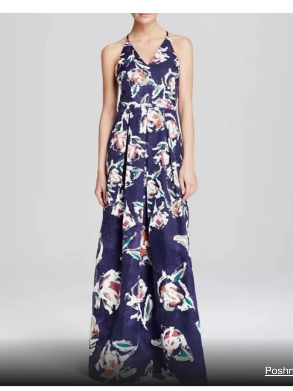 Phoebe Couture Navy Floral V-Neck Maxi Dress